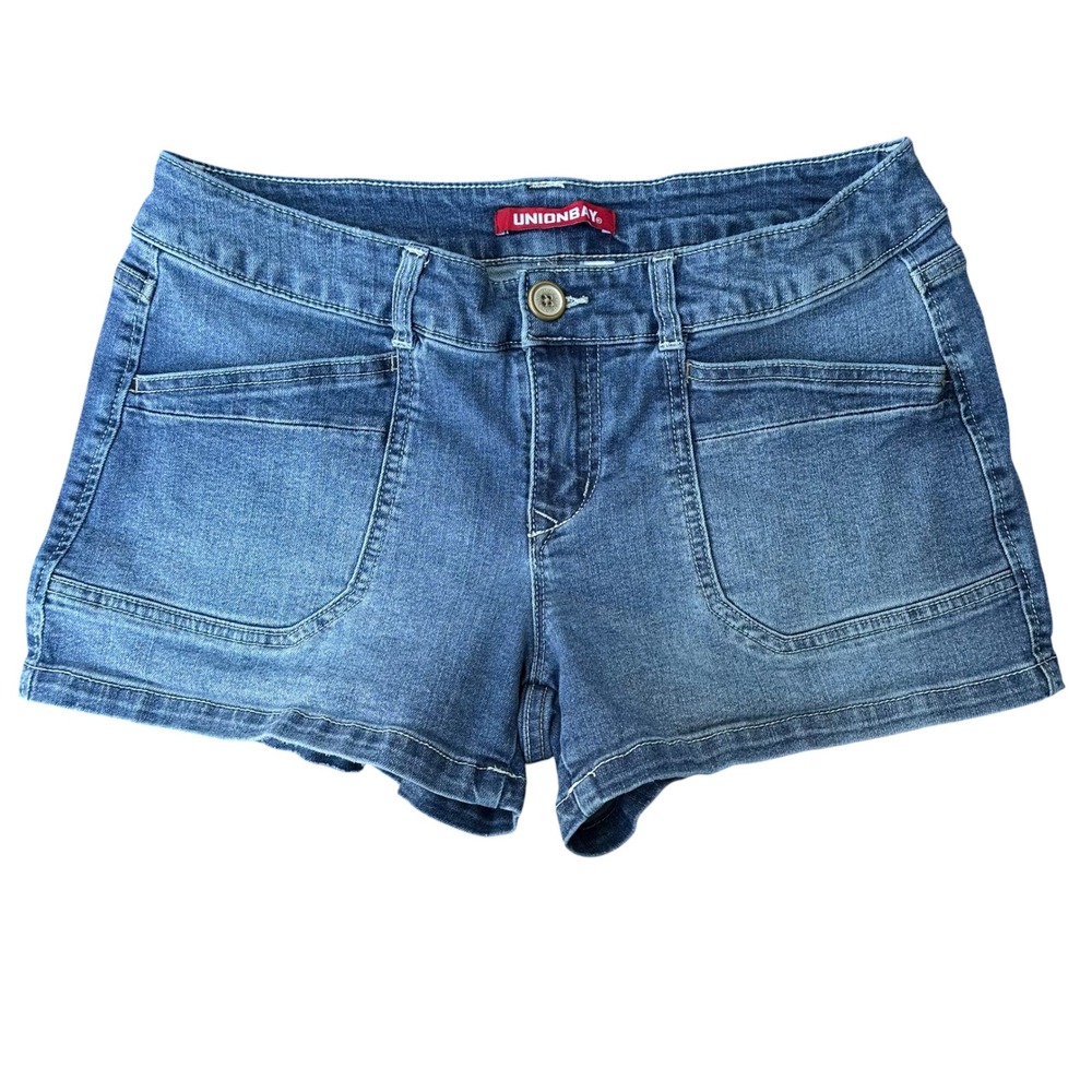 Unionbay Low Rise Y2K Style Utility Medium Wash Denim Stretch Shorts Size 9/29